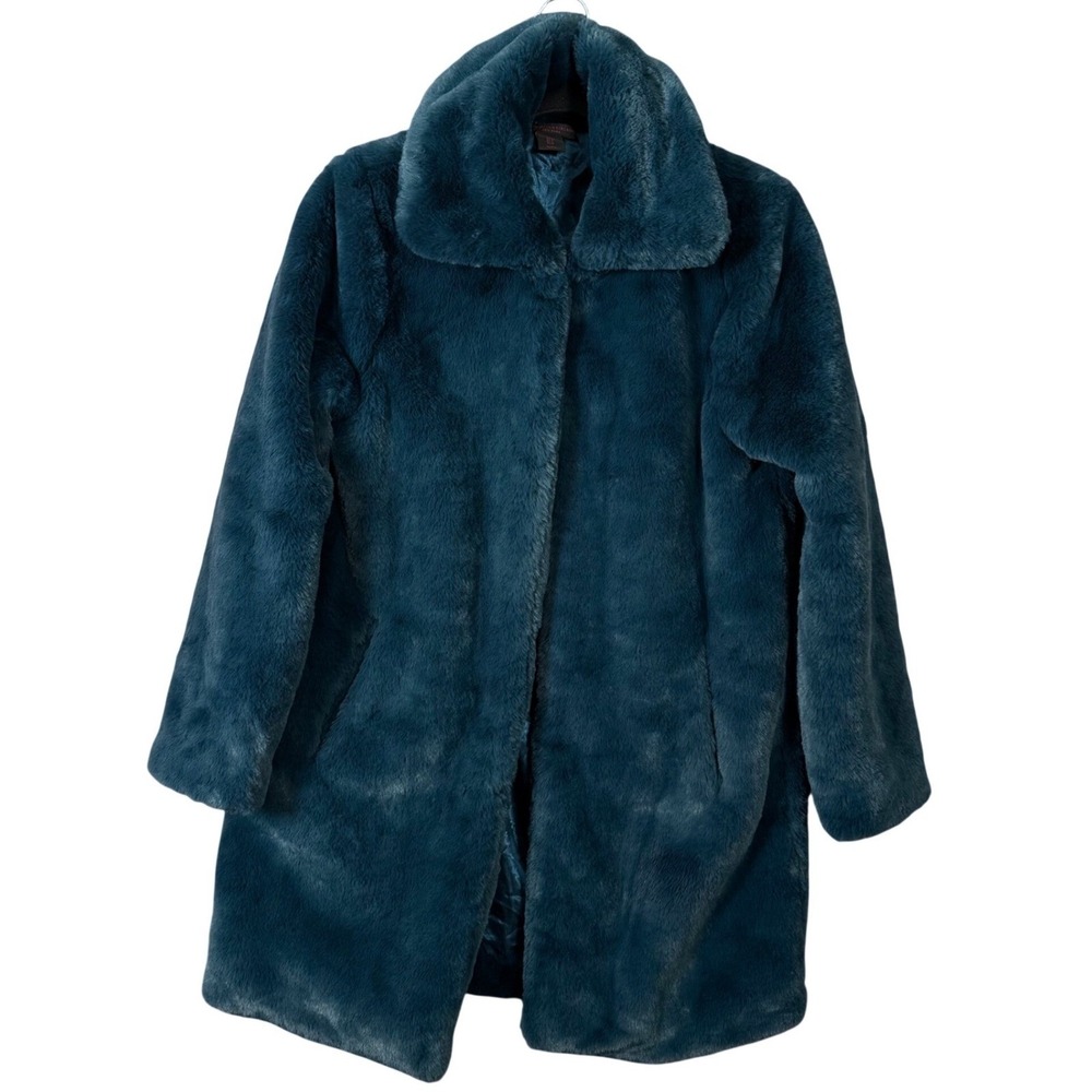 Christian Siriano Faux Fur Coat Teal Blue S Whimsigoth Coquette Glam Formal - Picture 2 of 15